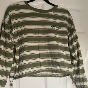 Forever 21 nyc green striped crop top with drawstrings at bottom